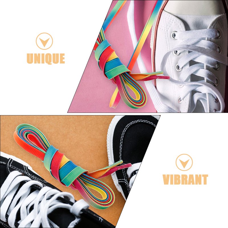 Waxed Flat Hockey Skate Laces with Rainbow Gradient - Durable Ice & Figure Skate Accessories