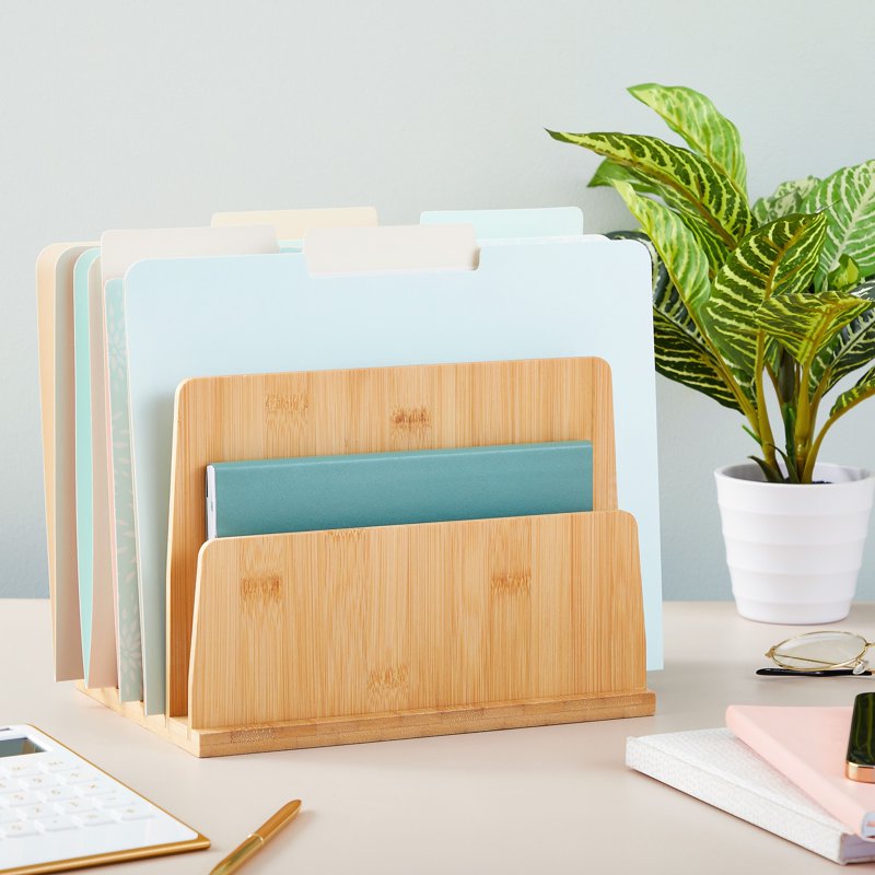 Bamboo Mail Holder with 5 Slots - Desktop File Organizer for Office & Home