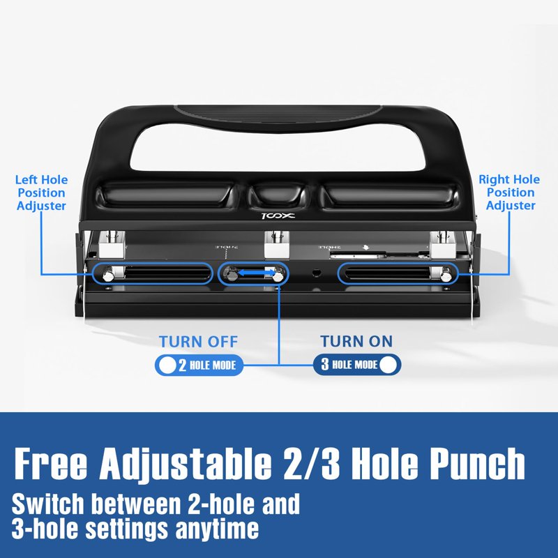 Heavy Duty 3 Hole Punch for Office & School - Adjustable 40 Sheet Capacity Metal Black