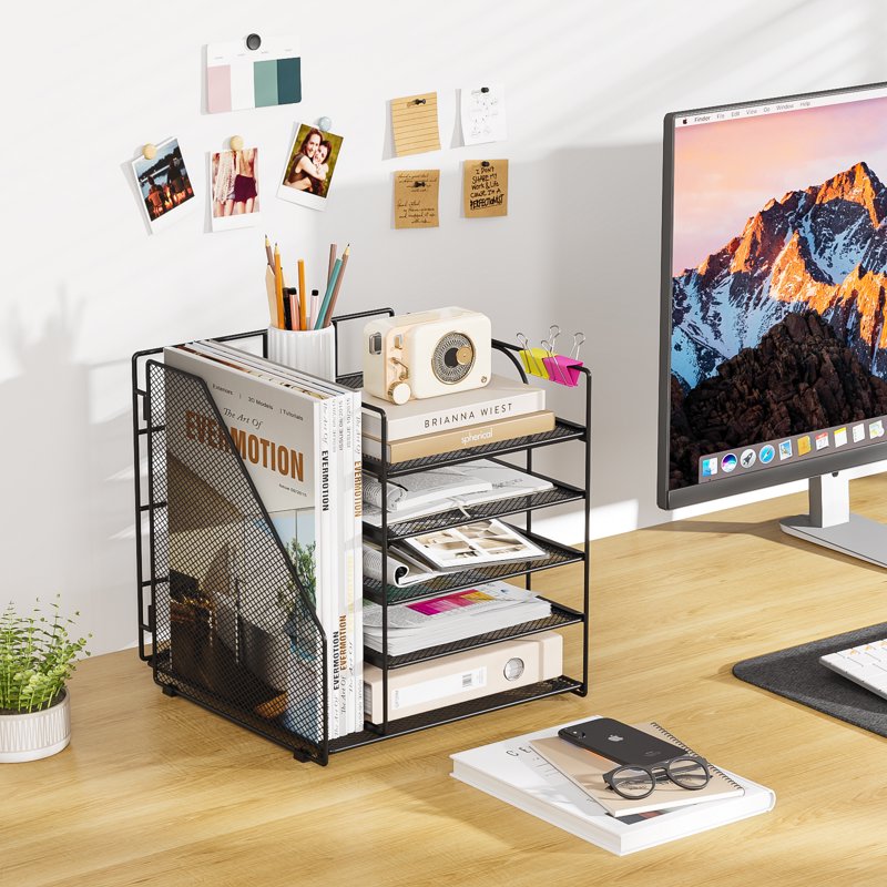 Metal 5-Tier Desk Organizer with File Holder for Office & Home