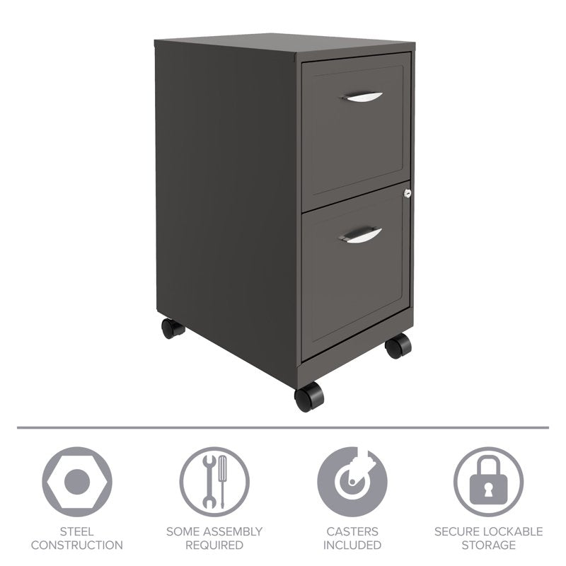 18-Inch Deep Mobile 2-Drawer Steel File Cabinet for Office & Home Organization