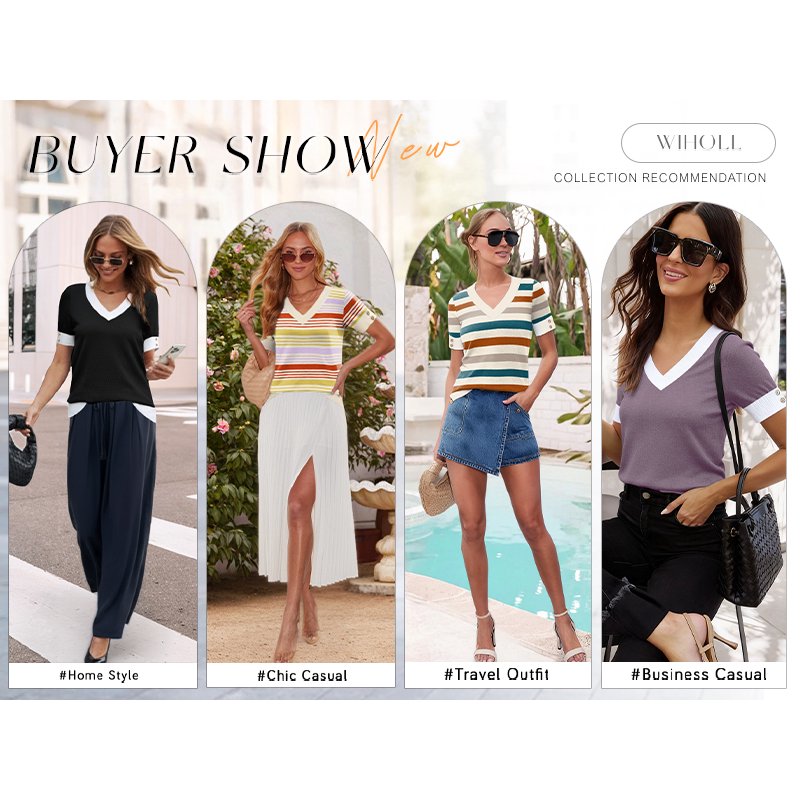 Women’s V Neck Short Sleeve Blouses & Summer Tops - Lightweight Knit Shirts