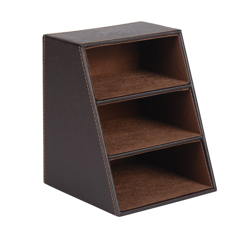 PU Leather Remote Control Organizer with 3 Compartments - Stylish TV Remote Caddy for Living Room and Desk