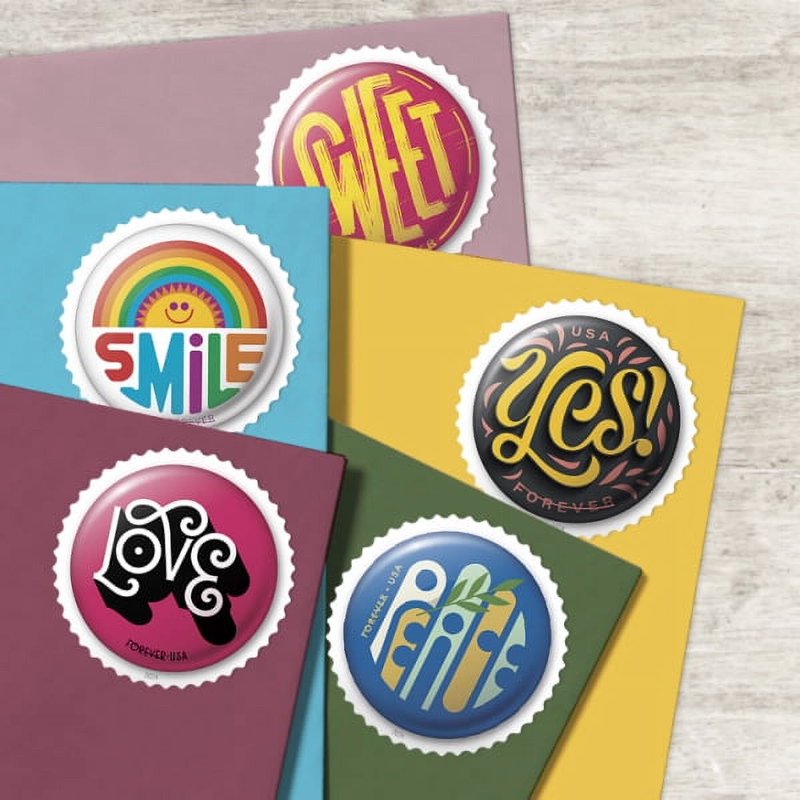 USPS Postage Stamp Pinback Buttons Sheet of 20 Celebration Wedding Love Adventure