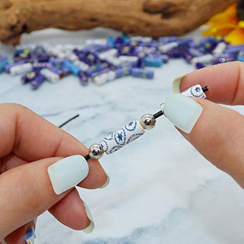 Jewelry Making Bead Kit with 100 Porcelain Ceramic Beads and 5 Meters Leather Cord