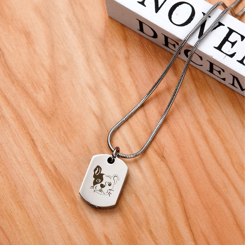 Pet Cremation Necklace Dog Tag Memorial Jewelry with Funnel Kit - Stainless Steel