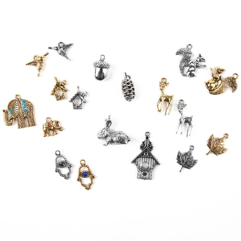 Jewelry Charm Assortment Set - Silver & Gold Mix, 50 Pieces for DIY Jewelry Making