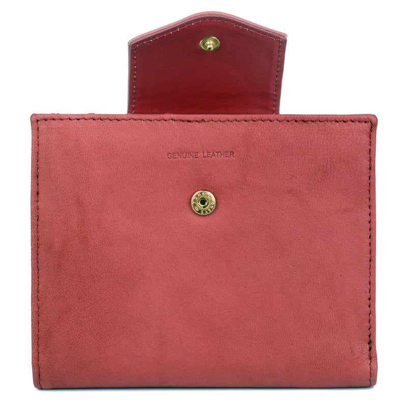 Women’s Red Leather Card Wallet with Multiple Card Slots & ID Window