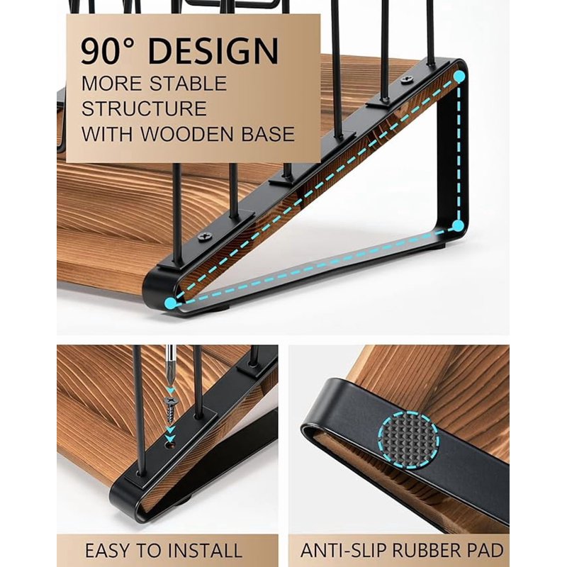 Inclined Desk File Organizer with 5 Compartments - Vertical Metal & Wooden Stand