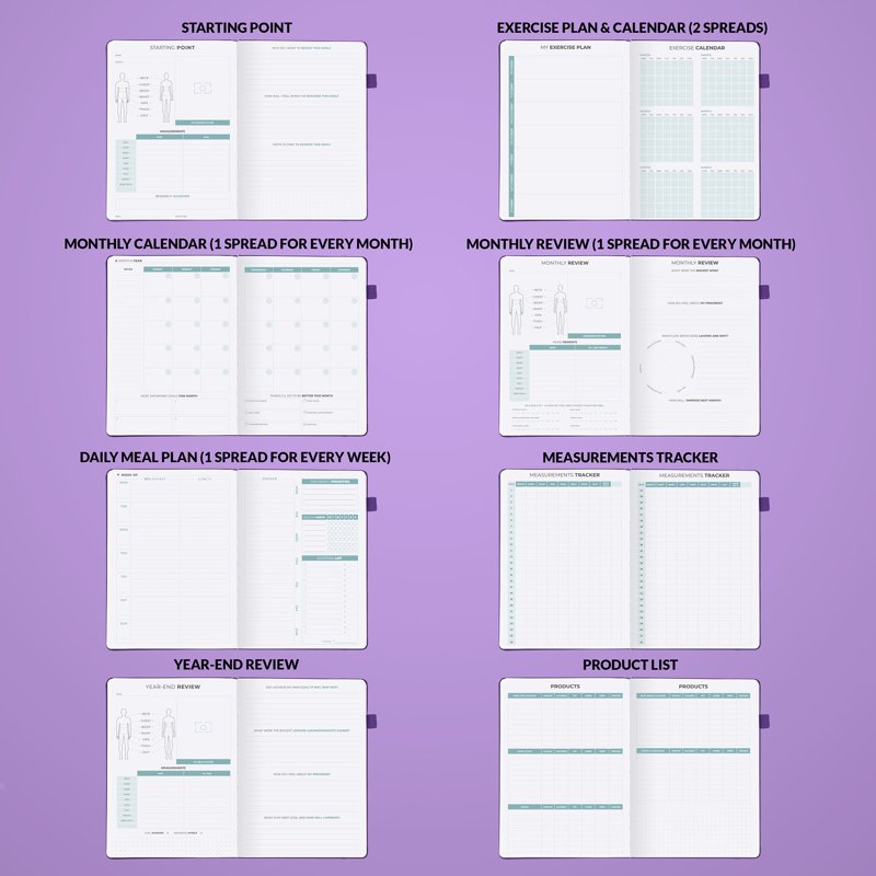 Weekly Meal Planner Journal with Grocery Lists & Trackers - Undated, 1 Year