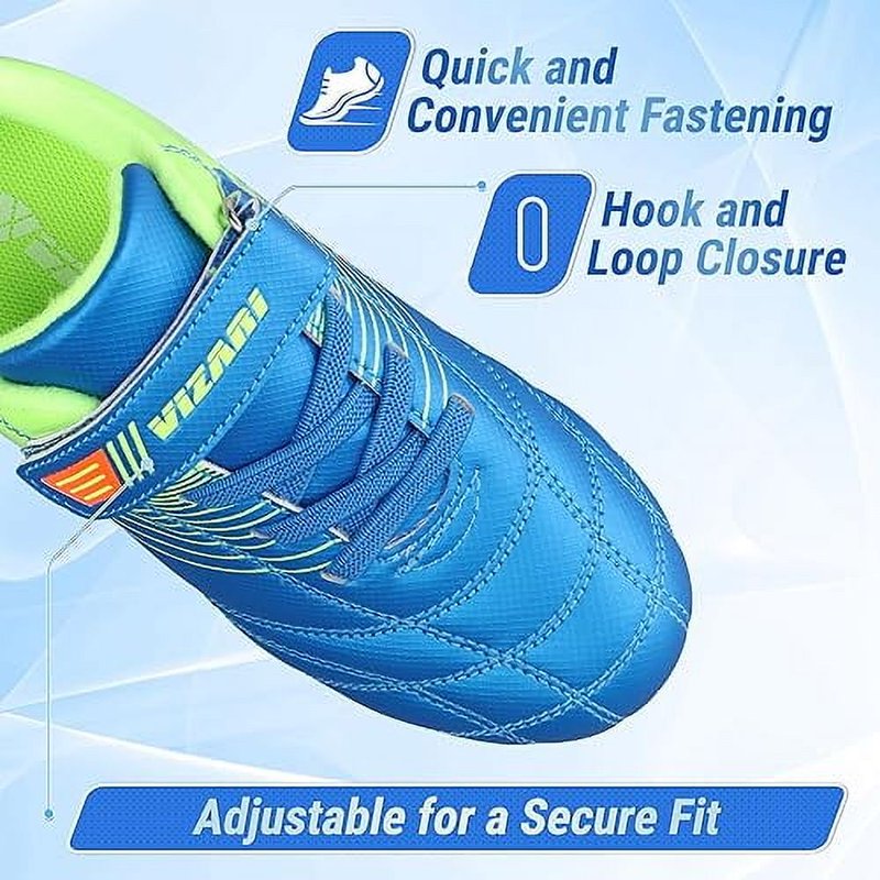 Vizari Loma Junior Firm Ground Soccer Cleats - Hook & Loop, 9.5 Blue/Green