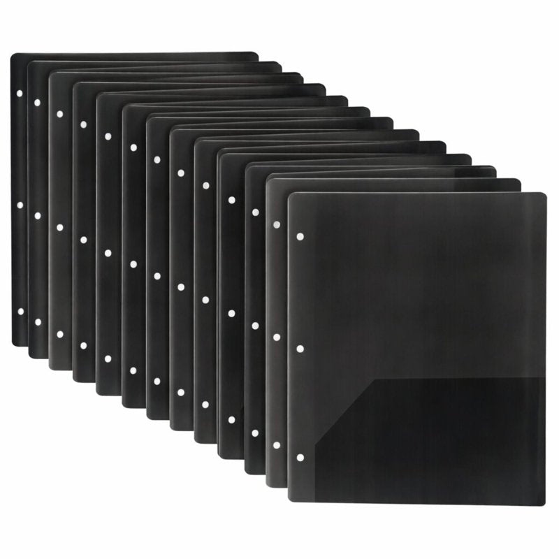 100 Pack Two-Pocket Translucent Black Hole Punch Folders with 3-Ring Binding, 11.5 x 9.5 in - Trailmaker (Variation: 100 Pack)