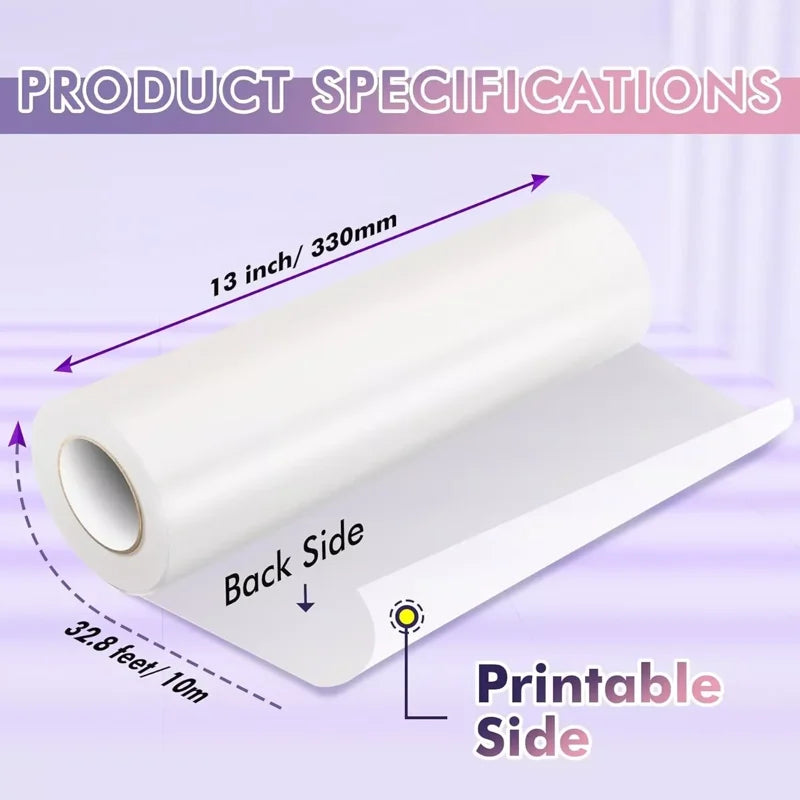 Printable Vinyl Sticker Paper Roll for Inkjet Printers - Waterproof & Glossy/Matte Options, 13x32.8 ft