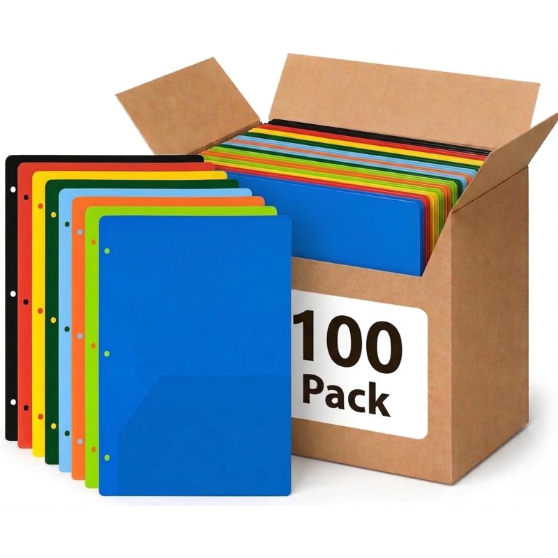 100 Pack Two-Pocket Translucent Hole-Punch Folders, 11.5 x 9.5 in - Assorted Colors (Trailmaker)