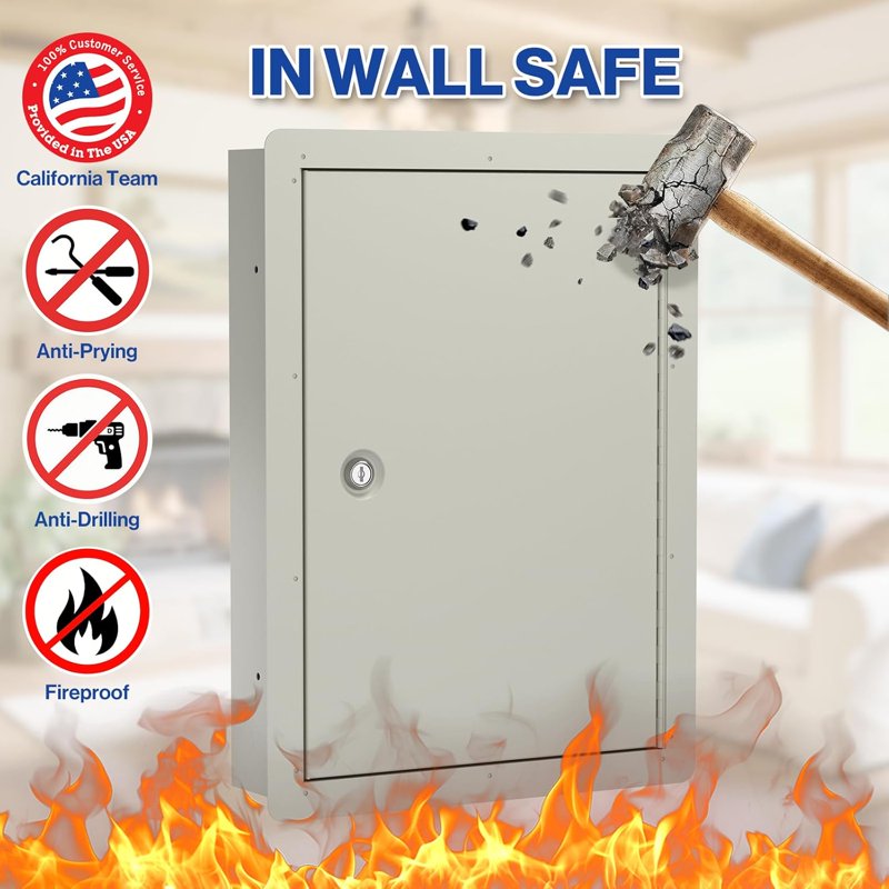 In Wall Safe with Key Lock - Hidden Wall Safe for Jewelry Cash & Valuables