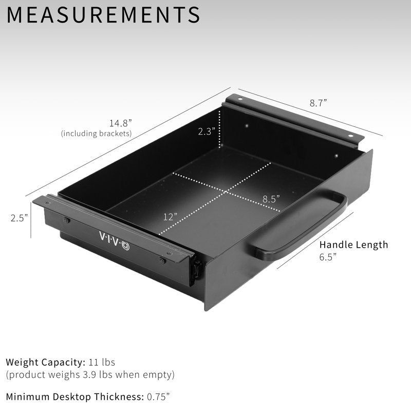 Under Desk Storage Drawer with Pull Handle - Black Steel Workspace Organizer