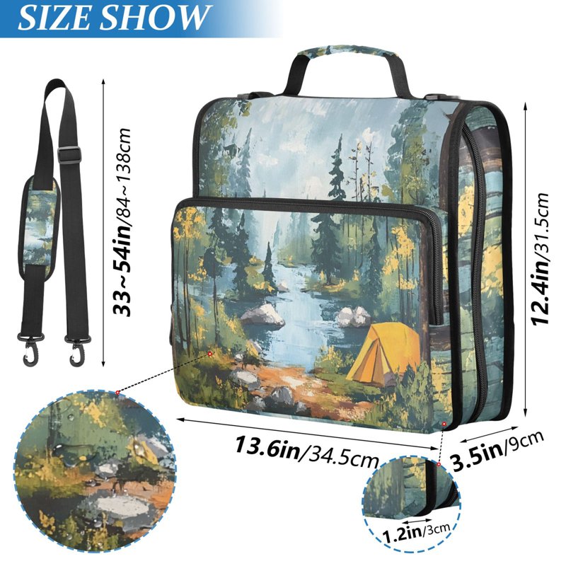 Waterproof 3 Ring Zipper Binder with Shoulder Strap 2 Inch Capacity