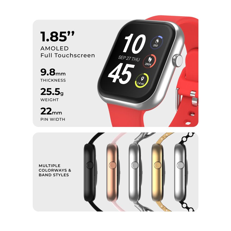 Unisex Rectangular Smart Watch with Interchangeable Silicone Strap - Fitness & Health Tracking