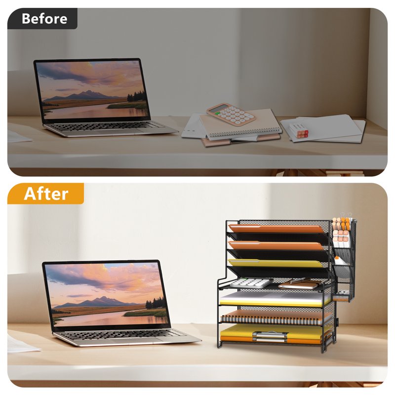 7-Tier Mesh Desk Organizer with Pen Holder for Office Supplies