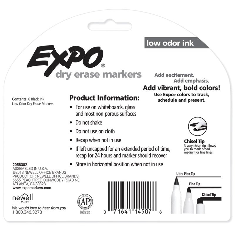 Dry Erase Markers with Chisel Tip - Black, Low Odor, 4 Pack
