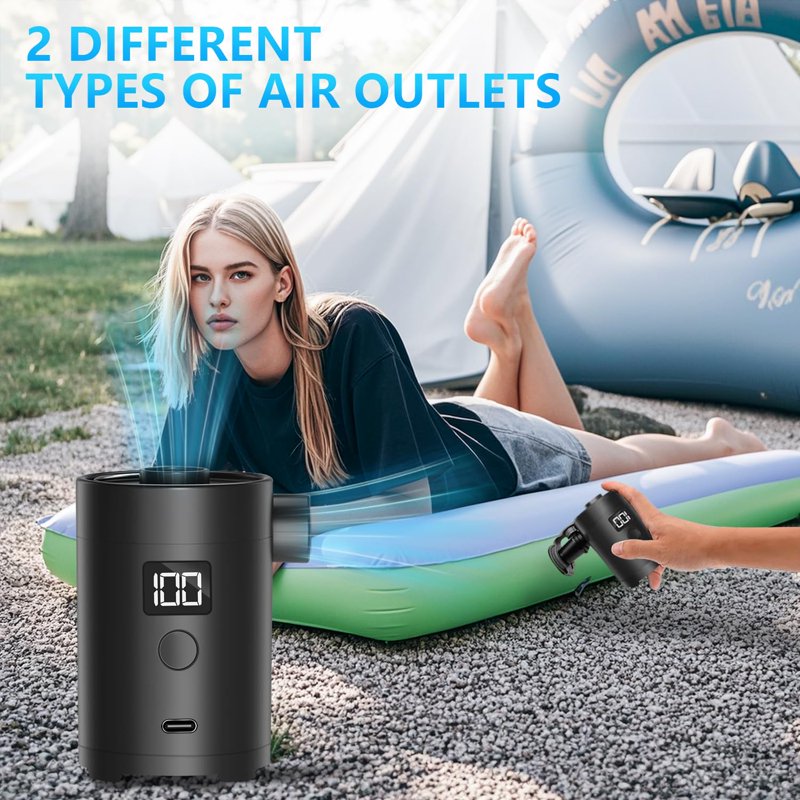 Portable Electric Air Pump with Type-C Charging for Inflating and Deflating Pool Floats, Air Beds, and Inflatables