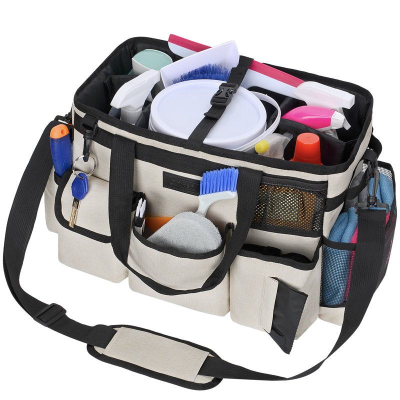 Portable Cleaning Caddy Organizer with Handles & Straps, Water-Resistant Beige