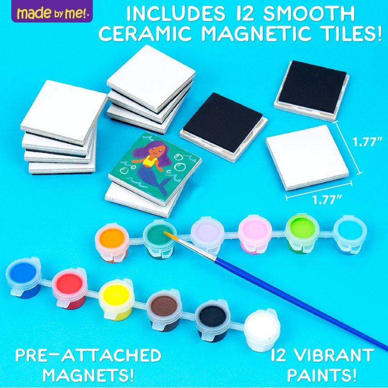 Magnetic Tile Art Craft Kit with 12 Ceramic Tiles & Paint for Kids & Teens