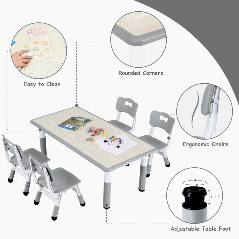 Kids Adjustable Activity Table and Chair Set with Graffiti Desktop — Safe & Sturdy