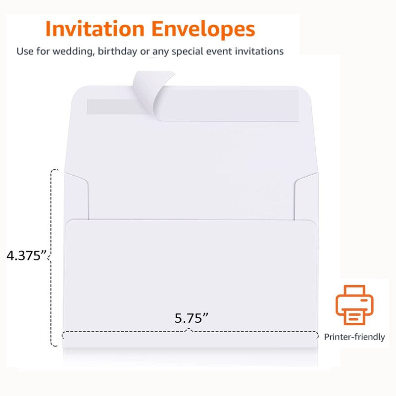 Self Seal Invitation Envelopes Pack of 100 - White A2 Size for Cards Photos & Invitations