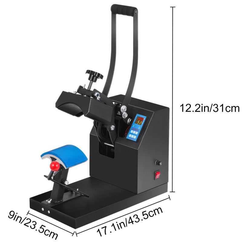 Heat Press for Hats 6x3.75 Inch Clamshell Curved Element Digital LCD Timer