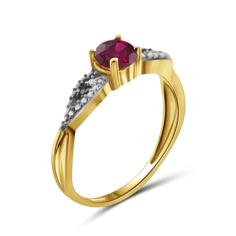 Genuine Ruby Ring 0.75 Carat Birthstone Jewelry with Black & White Diamonds - Hypoallergenic 14K Gold Plated Silver Band