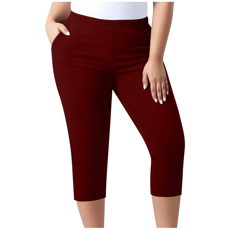 Plus Size High Waist Cotton Capri Pants for Women with Pockets – Stretch & Casual Fit
