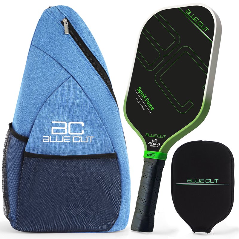 Blue Cut Pickleball Paddle – USAPA Pro T700 Carbon Fiber, 16mm Core, Spin Surface – Includes Carry Bag, Green Variation