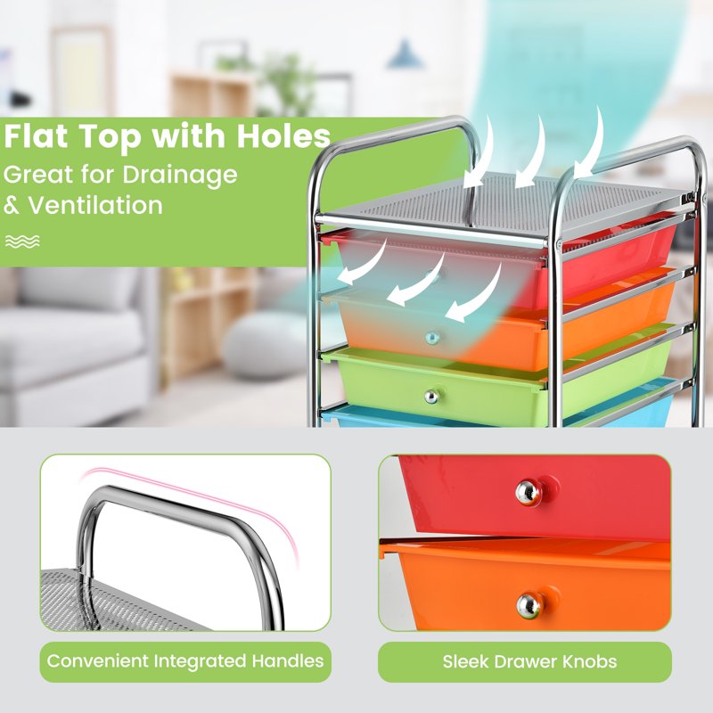Rolling Storage Cart with 10 Colorful Drawers - Office, Home & School Organizer