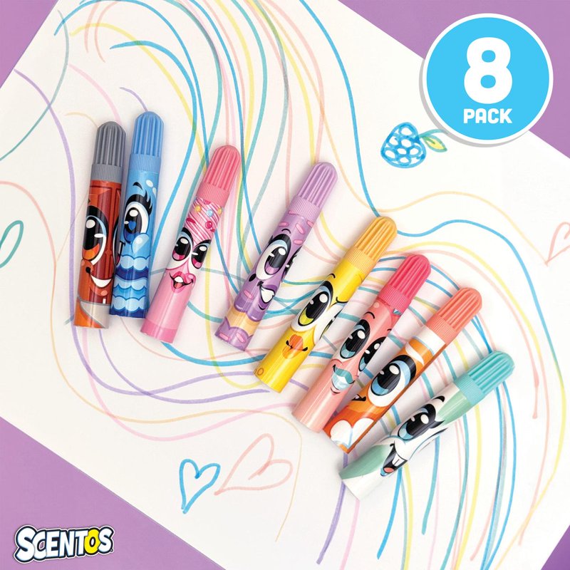 Scentos Fruit Scented Mini Markers for Kids - Washable & Kid Approved, 8 Pack or 16 Pack