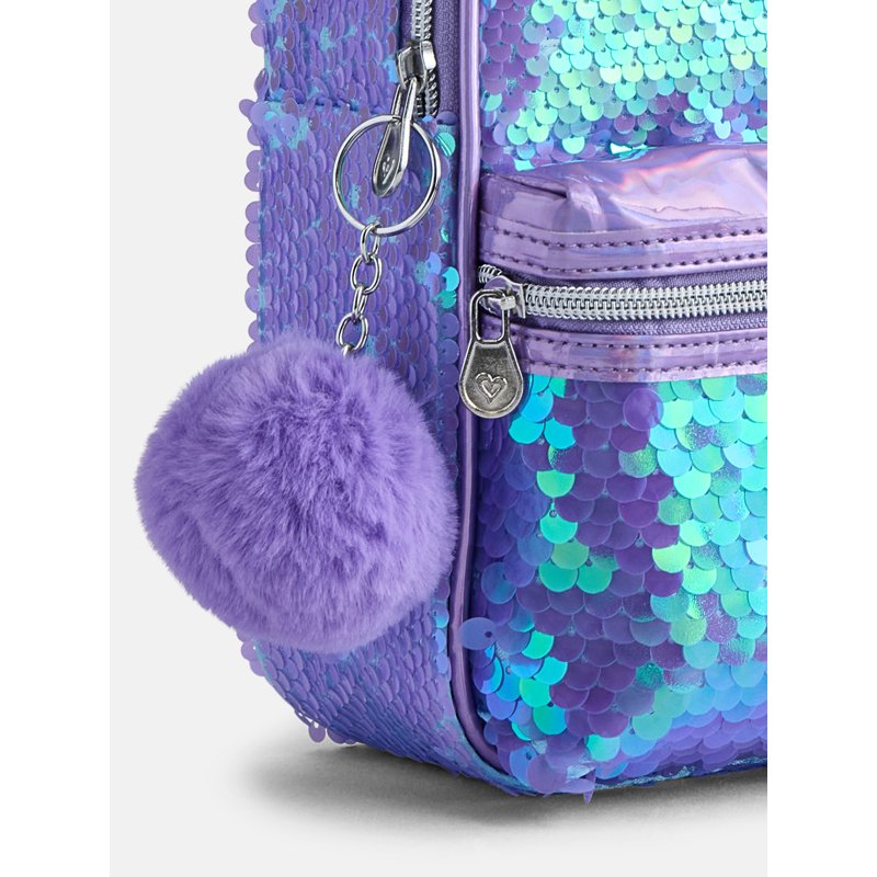 Girls Mini Backpack with Sequin and Pom-Pom Details, Adjustable Straps - Multiple Colors