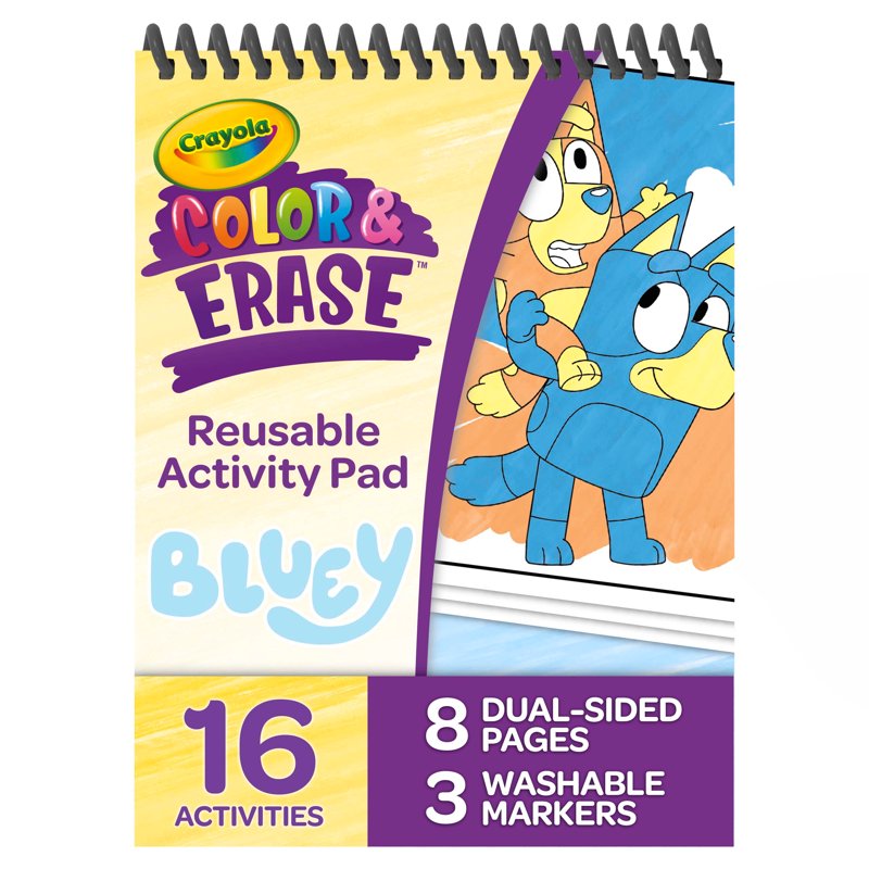 Reusable Coloring Activity Pad for Kids - Bluey & Paw Patrol Characters, 8 Dual-Sided Pages, Washable Markers