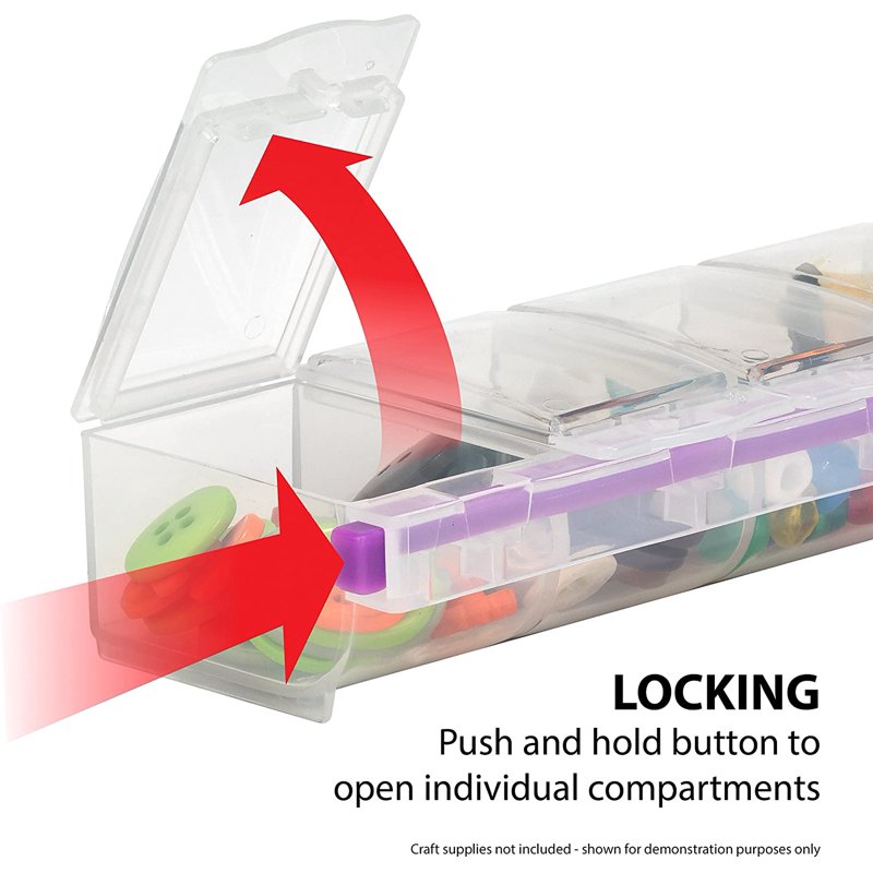 Lockable Craft Organizer Box with 4 Compartments - 9x4.25x1.25 Inches