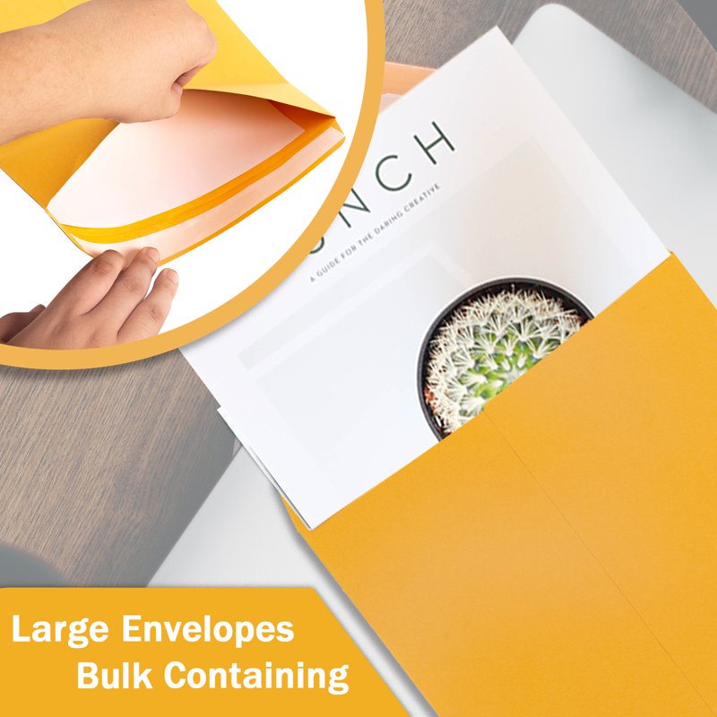 10x13 Kraft Envelopes Self Seal 100 Pack - Yellow Brown Large Mailing & Organization Envelopes