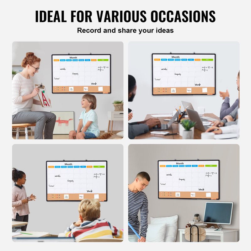 36x24 Inch Magnetic Whiteboard & Cork Board Combo with Aluminum Frame – Wall Mount Bulletin Board for Office & Home