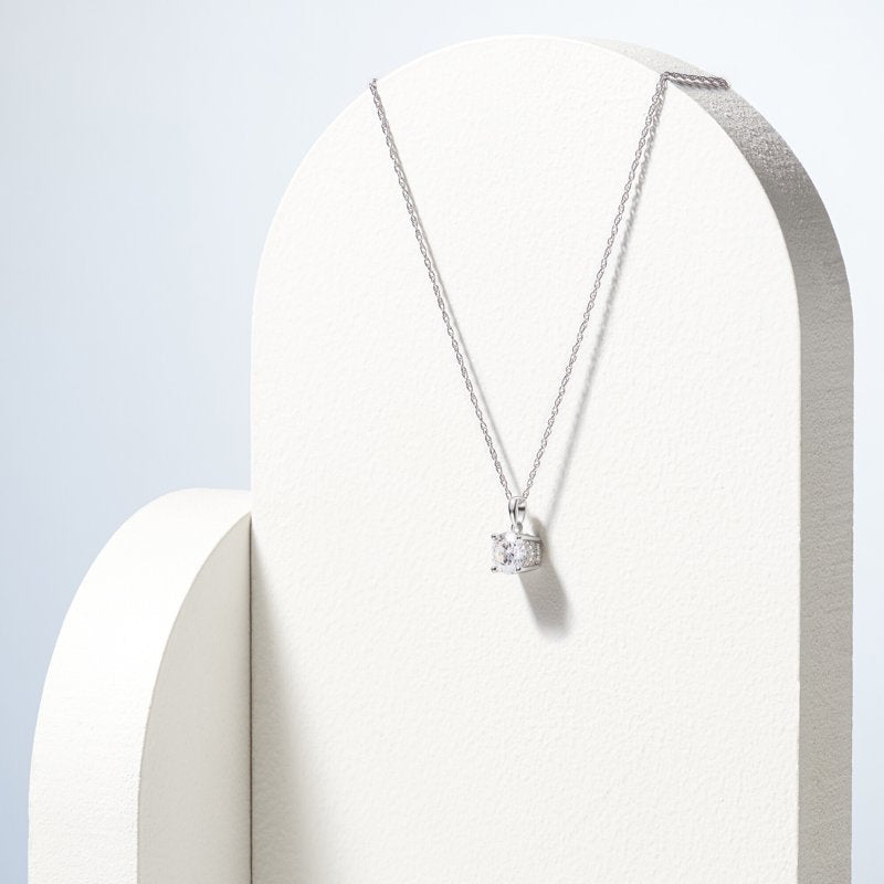 Moissanite Solitaire Pendant Necklace in Rhodium Silver for Women - 2 Carats