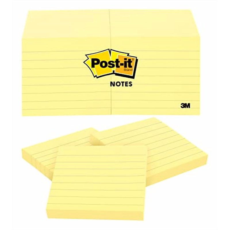 3M Post-It Lined Sticky Notes 3x3 Inches Canary Yellow Pack of 12