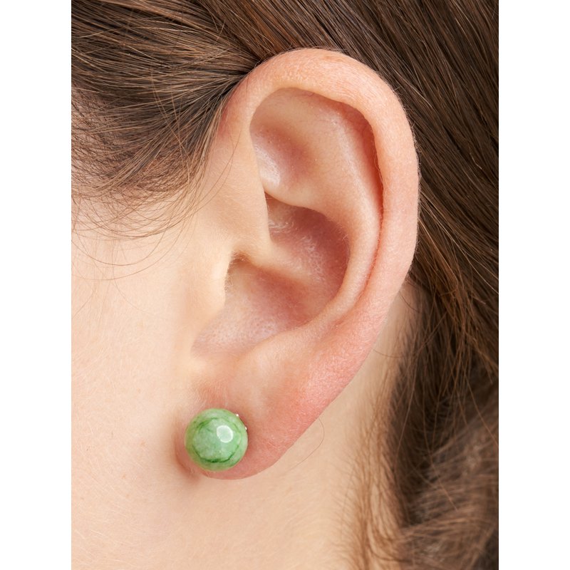 Genuine Jade Stud Earrings in Platinum Over Sterling Silver - Women's Jewelry