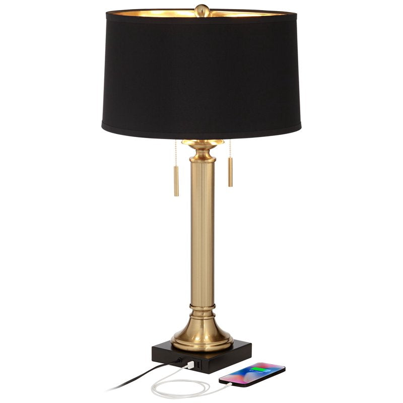 Traditional Table Lamps Set of 2 with USB Charging Ports - Gold & Black