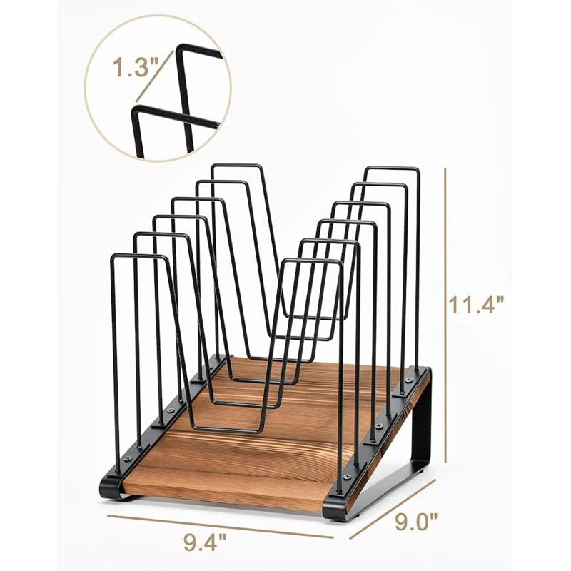 Inclined Desk File Organizer with 5 Compartments - Vertical Metal & Wooden Stand