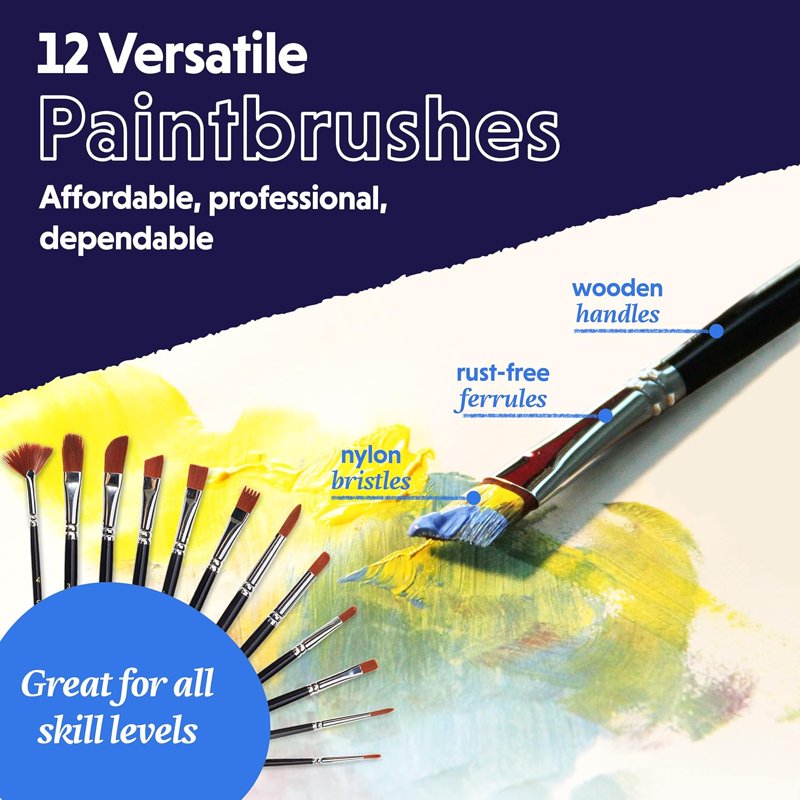 Acrylic Paint Set for Artists Kids & Adults - 12 Colors with 12 Brushes & Canvases