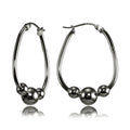 Sterling Silver Beaded Hoop Earrings with Black Flashed Finish - 25mm & 30mm Sizes