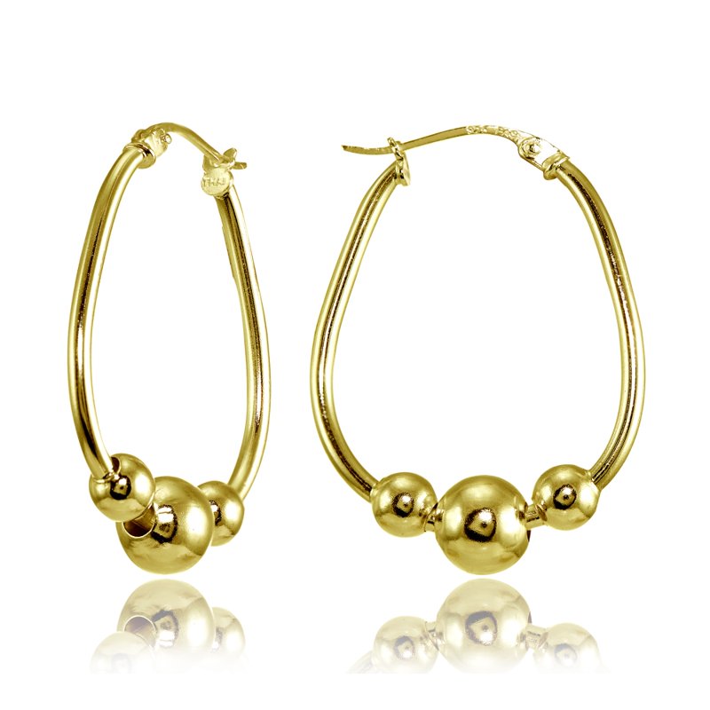 Sterling Silver Beaded Hoop Earrings - Gold Flash and Two-Tone Options