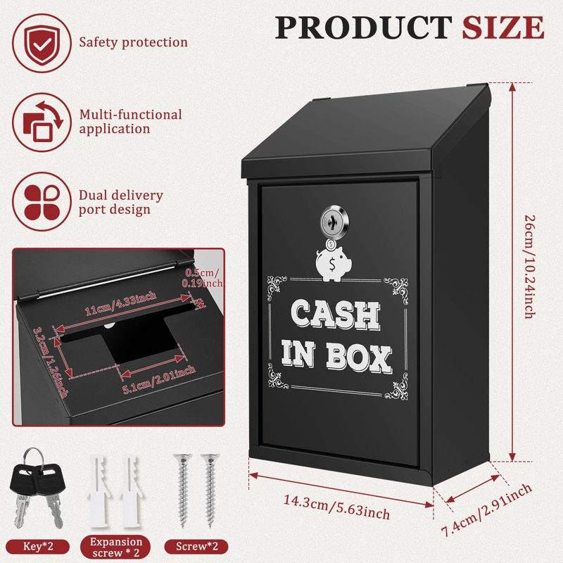 Lockable Metal Donation & Collection Box with Dual Slots Wall Mountable