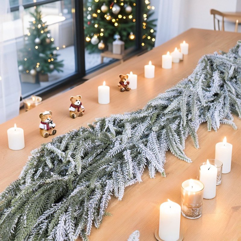 Flocked Snow Pine Needle Garland - 71 Inch Frosted Artificial Xmas Decor